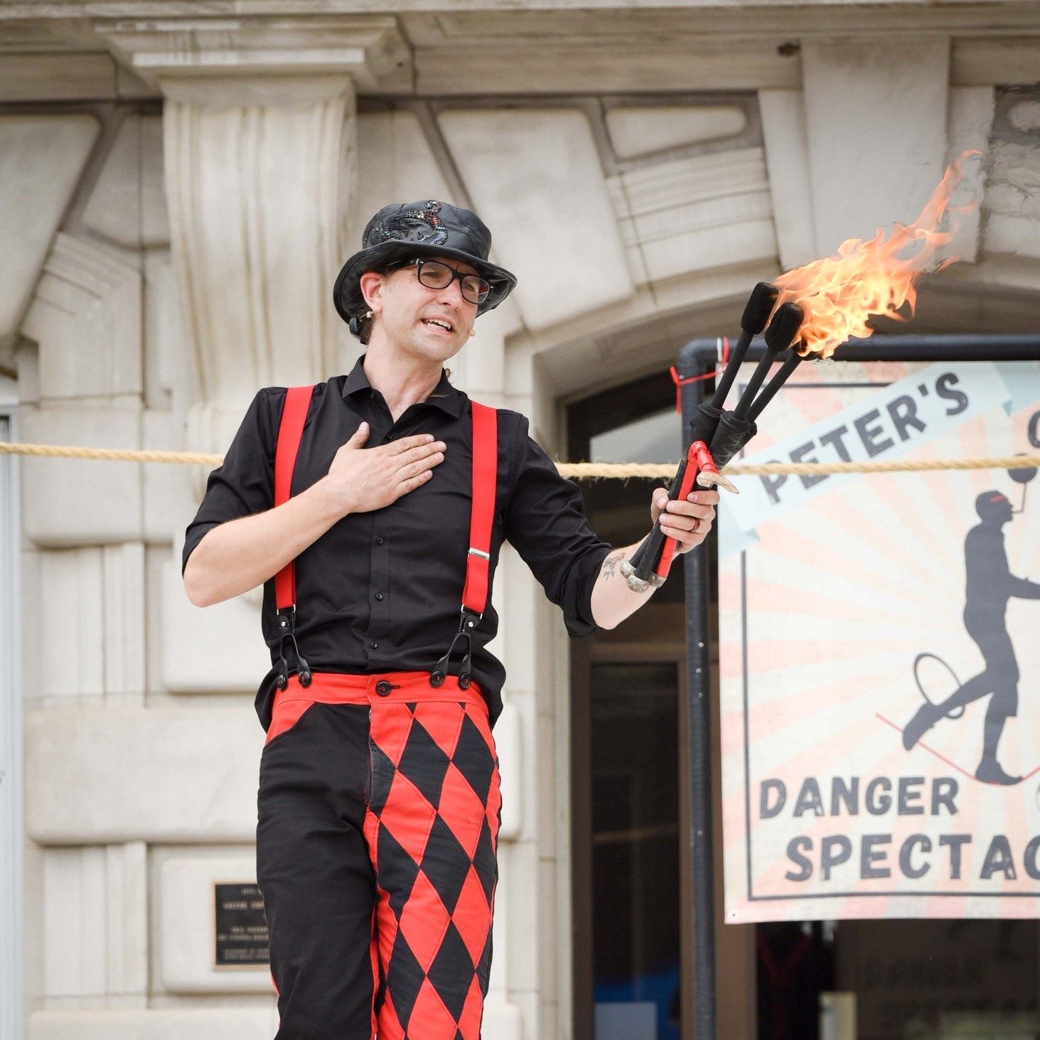 Peter Brunette - Juggler holding fire at the end of a show